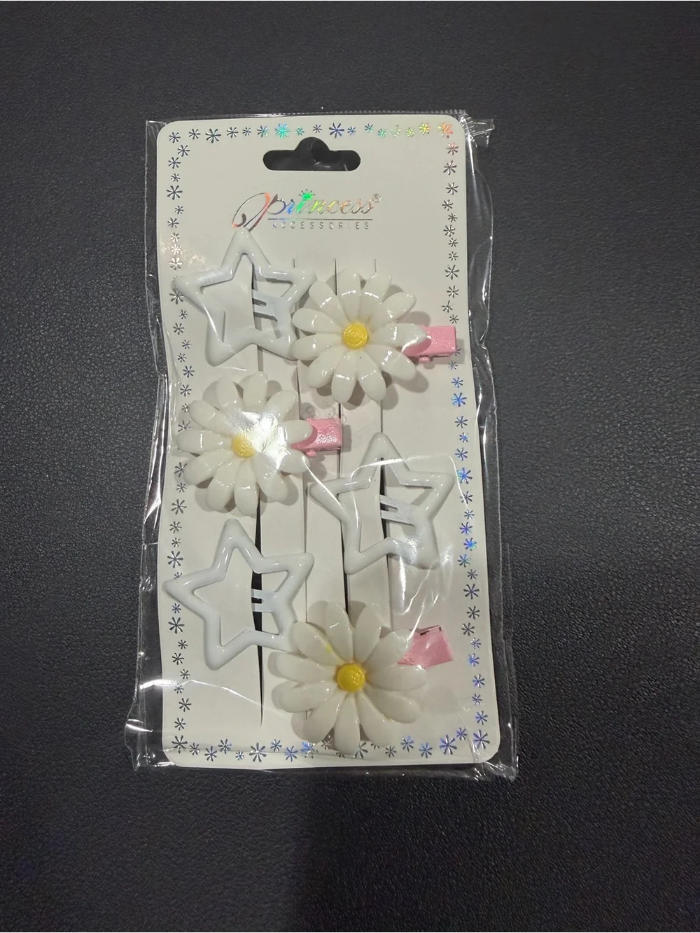 Princess Kids White Daisy & Pink Star Hair Clips